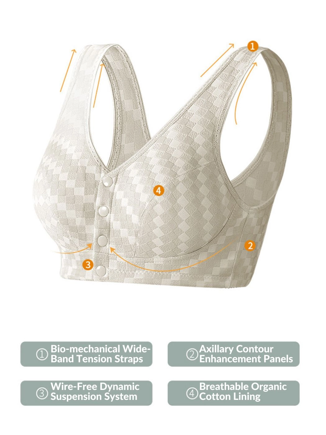 Wirefree Bra Front Button Closure Soft Cotton Bras