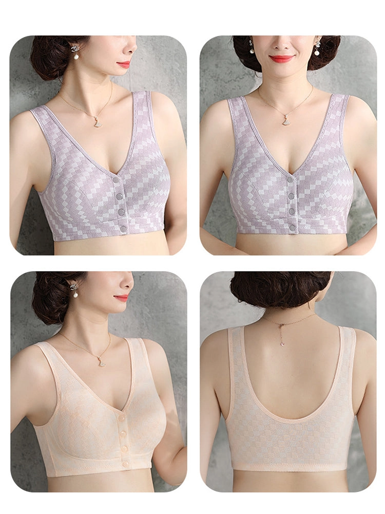 Wirefree Bra Front Button Closure Soft Cotton Bras