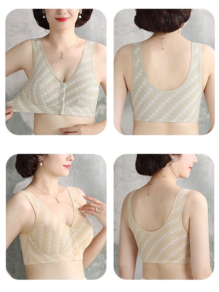 Wirefree Bra Front Button Closure Soft Cotton Bras