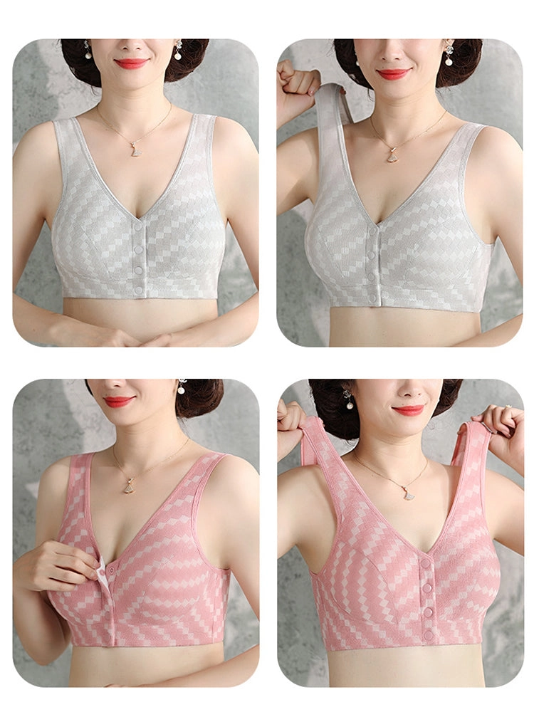 Wirefree Bra Front Button Closure Soft Cotton Bras