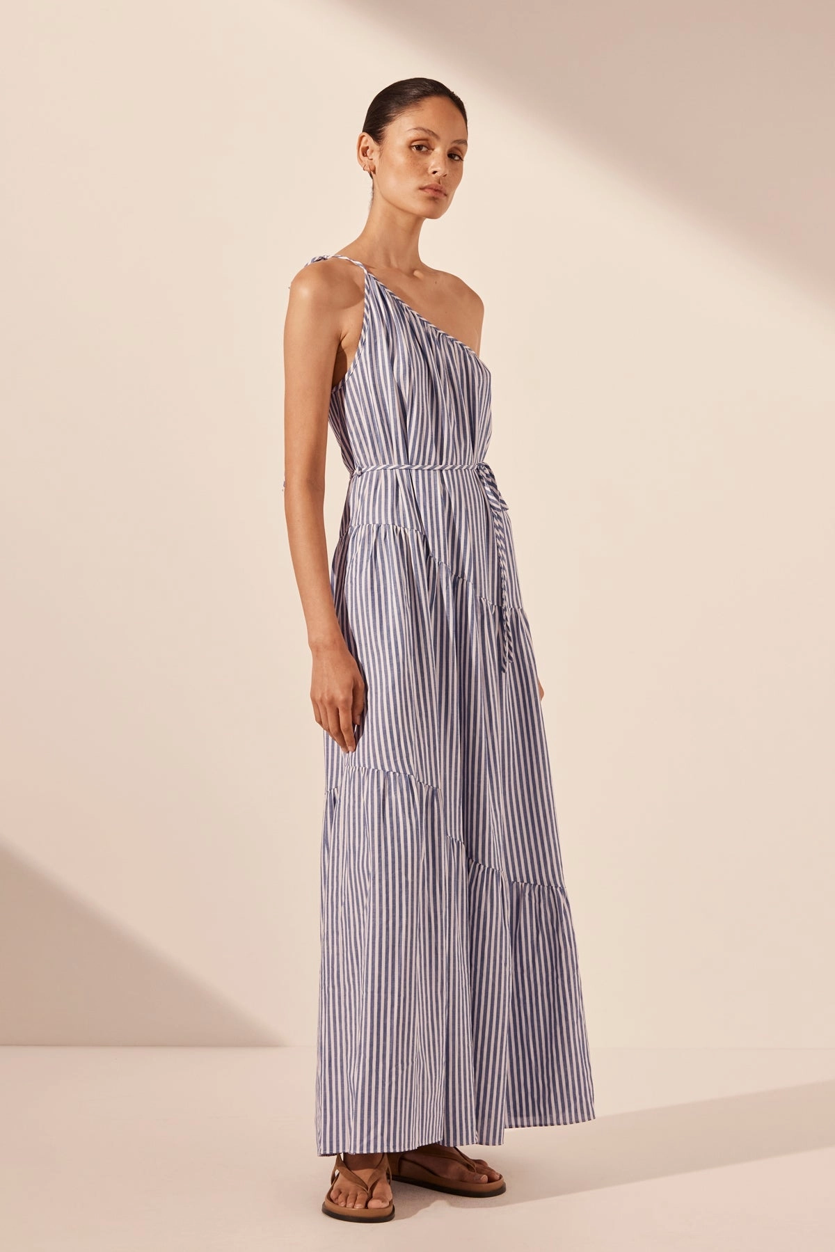 YASMINE ONE SHOULDER TIERED MAXI DRESS